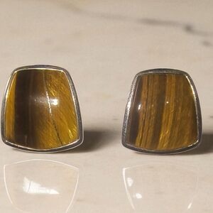 Shimmery Tiger's Eye And Sterling Silver Post Earrings